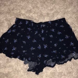 Floral navy blue shorts with tiny violet flowers!